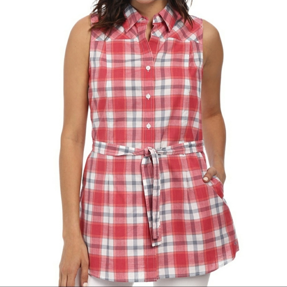 Pendleton Sleeveless Plaid Shirt Blouse  Belt Pockets Women's XL Button Do…